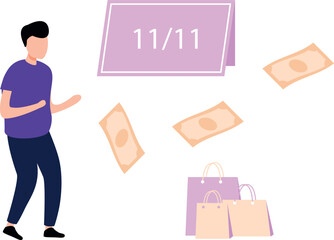 Boy shopping on 11.11 sale.