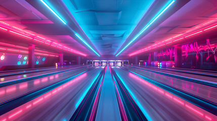 Fototapeta premium neon bowling lane The beauty of playing a sport of precision