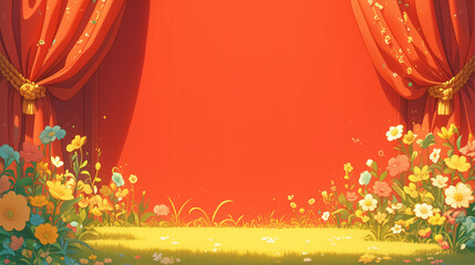 grass field with red curtain