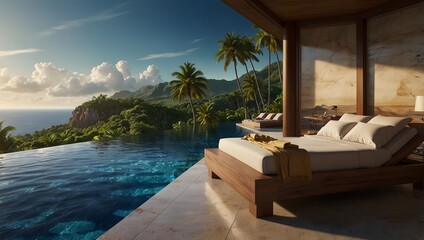Ann advertisement enticing tourists to visit a luxury resort on a distant, idyllic planet ai_generated
