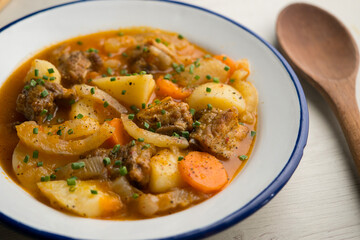 Stew with pork ribs, potatoes and fennel. Traditional Spanish gastronomy recipe.