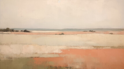 This minimalist landscape painting with a soft, muted color palette