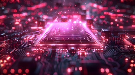 High-tech visualization of a quantum processor chip, featuring a dynamic display of superconducting circuits and quantum particles in constant motion, Generative AI