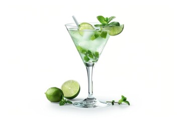 Mojito cocktail in martini glass  Mojito cocktail in martini glass isolated on white background.