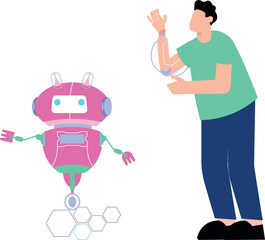 The AI robot is standing.