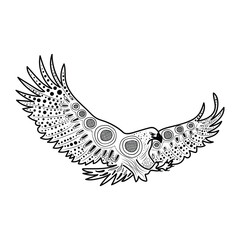 Aboriginal-style artwork featuring a sketched flying eagle