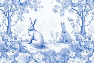 Rabbits in garden animal mammal representation.