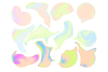 Abstract liquid shapes, neon color blob background, smooth fluid shapes, glow acid gradient. Aesthetic colorful splashes, decorations element, isolated transparent background.