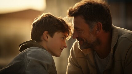 Fototapeta premium Happy Moment Between Father and Son During Sunset