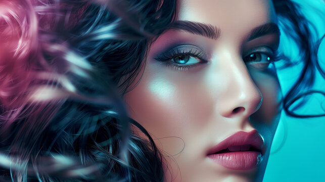 Portrait of beautiful woman with patry makeup