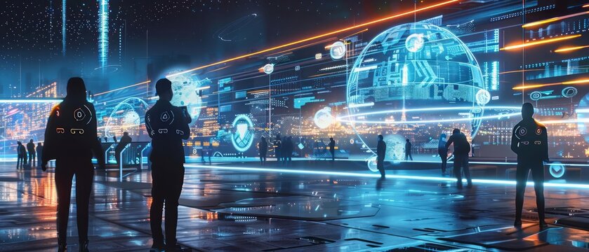 Utilizing cuttingedge technology, teams in a futuristic setting enhance collaboration and foster effective task relations