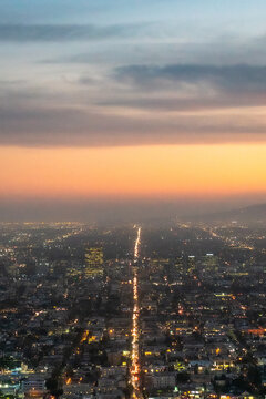 Portrait sunset over the city of Los Angeles