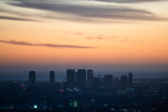 sunset in the city of Los Angeles