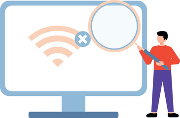 Boy searching about wifi connection on screen.