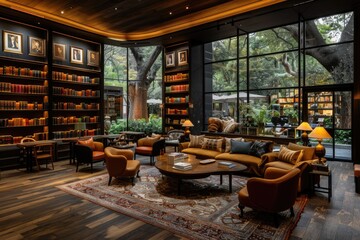 Naklejka premium pile of books on bookshelf in library professional photography