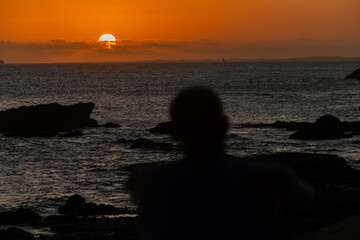  Dramatic sunset with colorful clouds. Late afternoon, twilight.