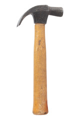 Old hammer on white background. Carpenter's tool, woodworking.
