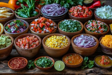 Fototapeta premium Colorful Mexican Salsa and Toppings Display