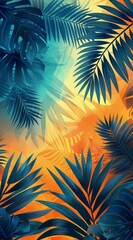 Lush Tropical Foliage With Vibrant Orange and Blue Hues