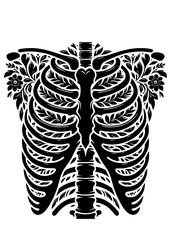 Flower Ribcage SVG, Ribcage svg, Skeleton SVG, Skeleton Ribcage SVG, Unbroken svg, Gothic T-shirt svg, Flower Ribcage Silhouette, Clipart, Vector, Cut file for Cricut SVG, JPG, PNG