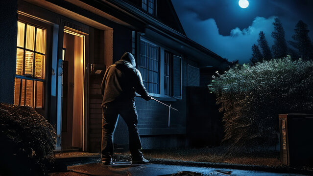 a thief breaks into a home. safety and danger theme.