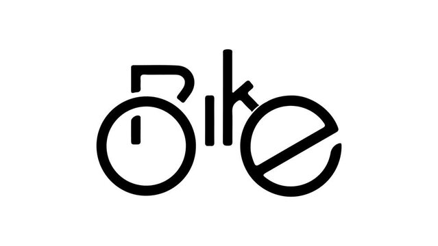 The wheels are like audio discs, the frame and steering wheel are in the form of the inscription Bike. Animated bike logos, 4K quality