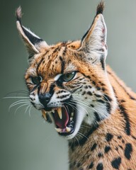 Mystic portrait of Serval, copy space on right side, Anger, Menacing, Headshot, Close-up View 