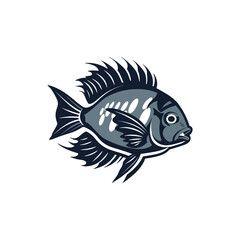Obraz premium Vector illustration of Tilapia fish isolated on white background. Tilapia fish glyph icon. Badge for design seafood packaging. Logo Design for Fish Farming Business