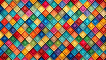 Vibrant rhombus tiles in various colors, meticulously arranged in a seamless tessellation pattern, create a visually striking and geometrically precise illustration of symmetrical harmony.