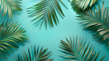 Obraz premium A palm leafy plant with a green background. The leaves are long and thin