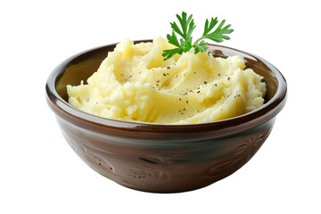 Mashed potatoes in a bowl isolated on transparent background
