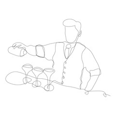 single drawn one line bartender Line art.