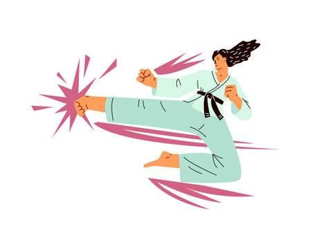 karate fighter kicking action, light blue clip art preview