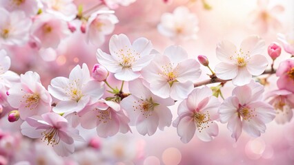 Naklejka premium Delicate cherry blossom petals and soft pink hues gently unfurl on a pristine white background, evoking serene japanese elegance and refined beauty.
