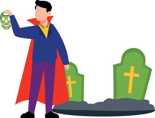 The boy is dressed as a vamp.