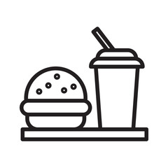 Hamburger and soft drink cup icon line art vector