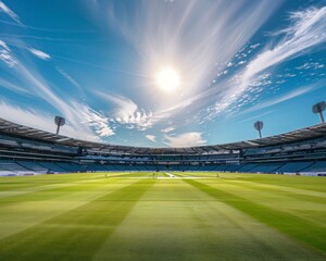 A cricket stadium with a green approach featuring solar energy
