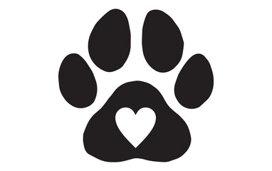 Paw icon with heart. Dog, cat paw icon. Zoo. Vector illustration.