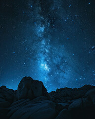 Starry Night Sky with Silhouetted Boulders and Constellations