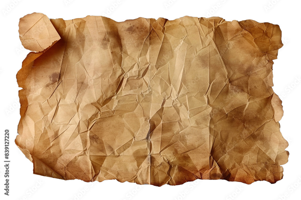 Poster old paper with torn edges isolated on transparent background