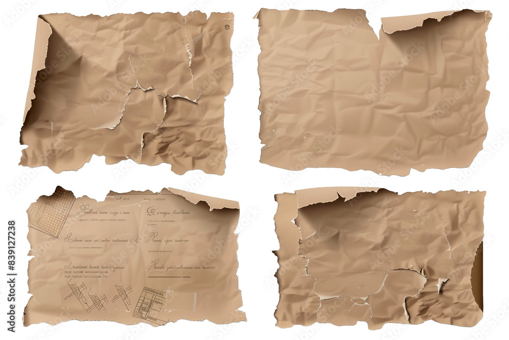Poster old paper with torn edges isolated on transparent background