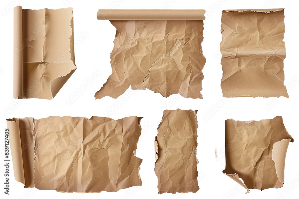 Poster old paper with torn edges isolated on transparent background