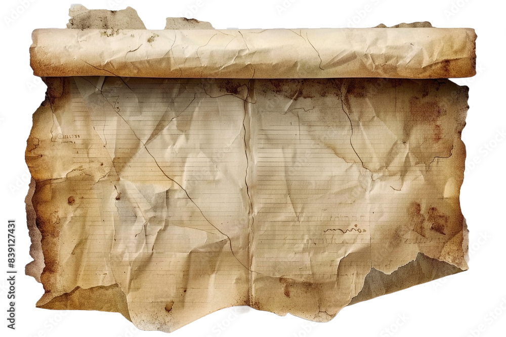 Poster old paper with torn edges isolated on transparent background