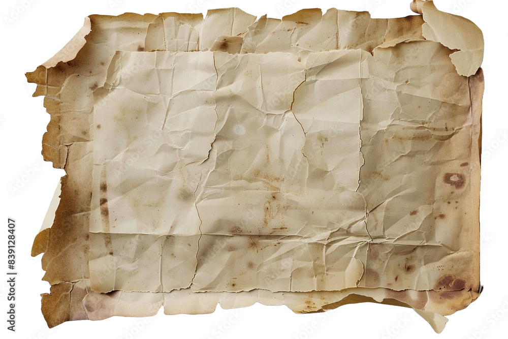 Poster old paper with torn edges isolated on transparent background