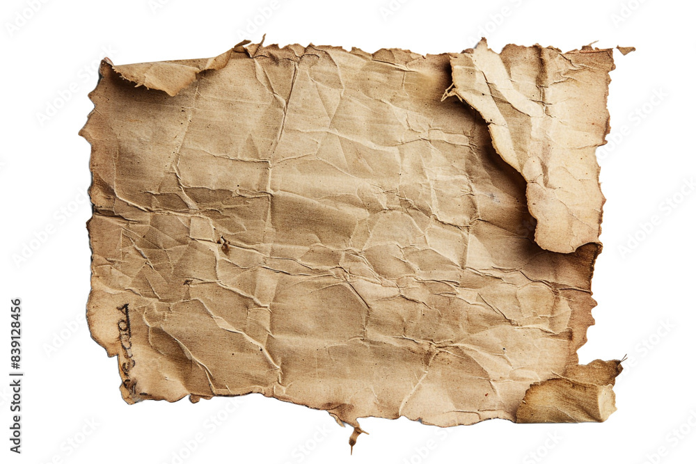 Poster old paper with torn edges isolated on transparent background