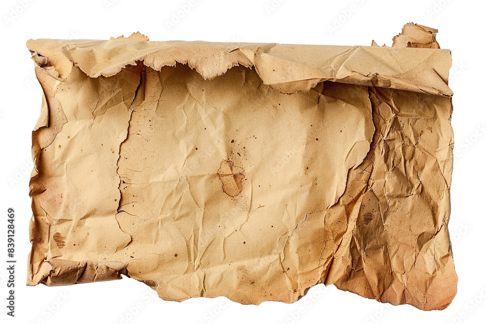 Poster old paper with torn edges isolated on transparent background