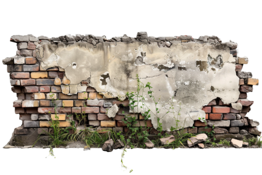 Old wall isolated on transparent background