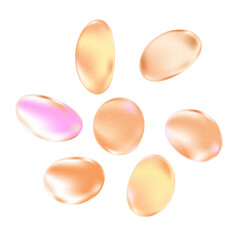 Abstract beige pearls, gradient shapes, neon nude color blob particle, smooth fluid droplet elements with glowing texture. Aesthetic pearls decoration, isolated transparent background.