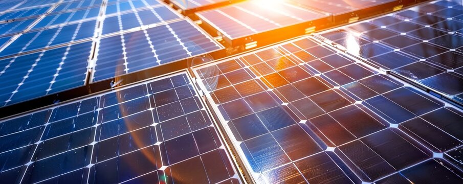 A solar energy technician performing maintenance on a large solar array
