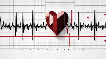 heart and heartbeat minimalist 2D art, heart visible on the middle, integrated into the ECG chart, white background,